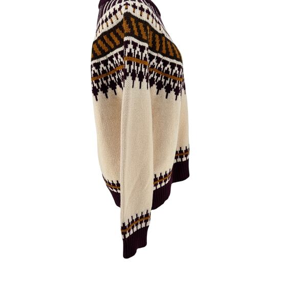 ✨ Tory Burch 100% Wool Fair Isle Sweater – Burgundy/Cream/Mustard – Size XL ✨ - Picture 4 of 12